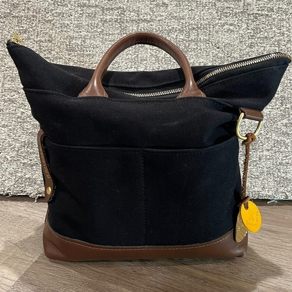 R. Riveter Otto Signature Black Canvas Brown Leather Iconic Bag Crossbody Strap - Picture 2 of 14